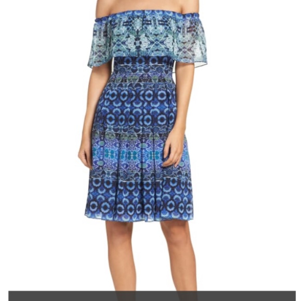 NWT Eliza J #542 Floral Chiffon Shoulder Dress - Picture 3 of 8